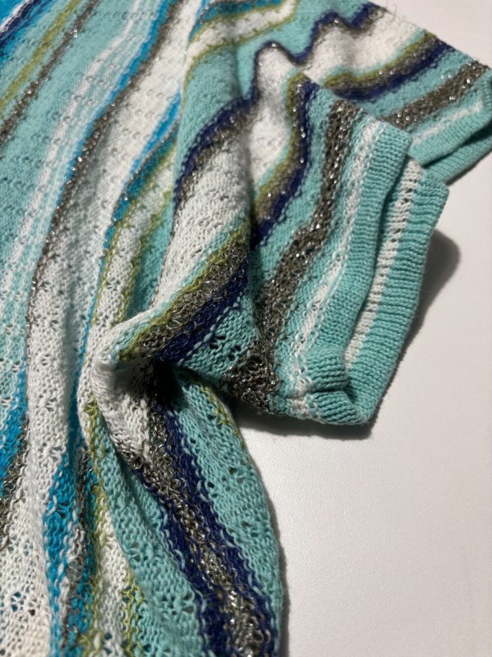 Coldwater Creek Blue & Green Summer Siren Cotton & Ramie Open Front Knit Top - Picture 5 of 7